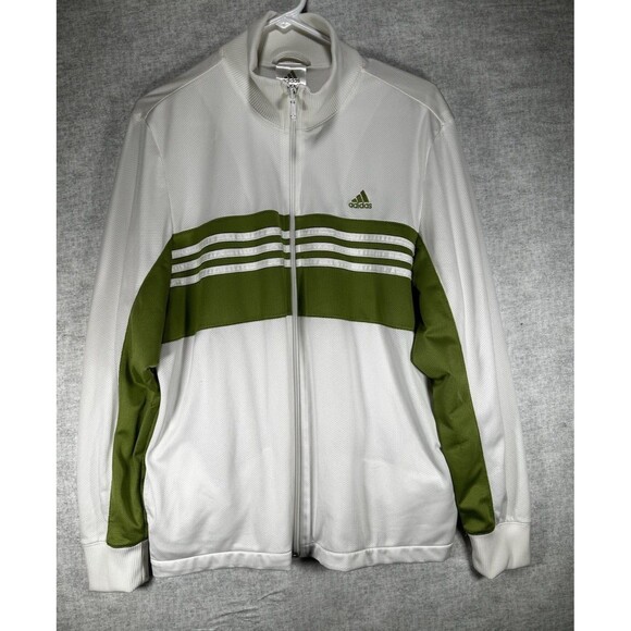 Adidas Womens Track Jacket 3 Stripe Green White Full Zip Pockets Lined Sz XLarge - Picture 1 of 6